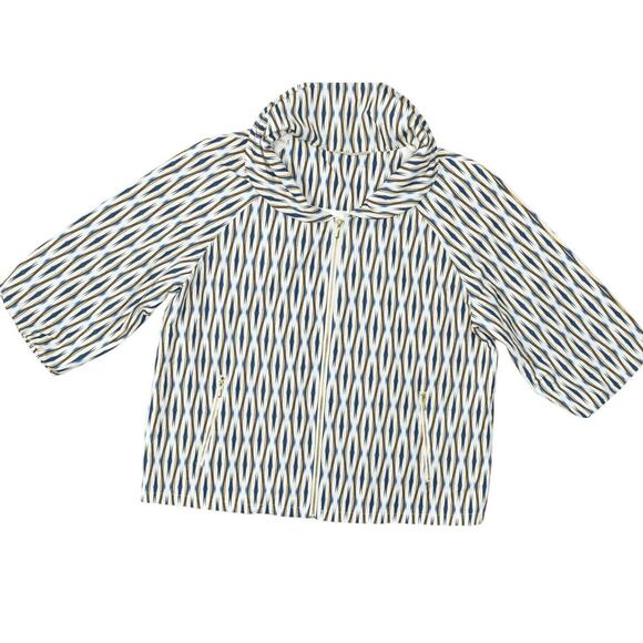 Chico's Blue Polyester Full Zip Windbreaker Jacket Size 3 Geometric 3/4 Sleeve - Picture 1 of 7